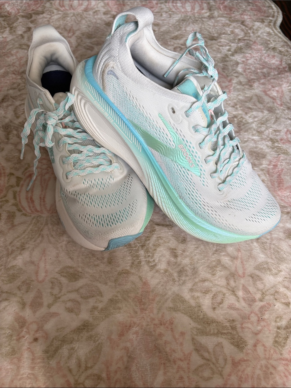 Brooks Women's White and Mint Green Running Shoes